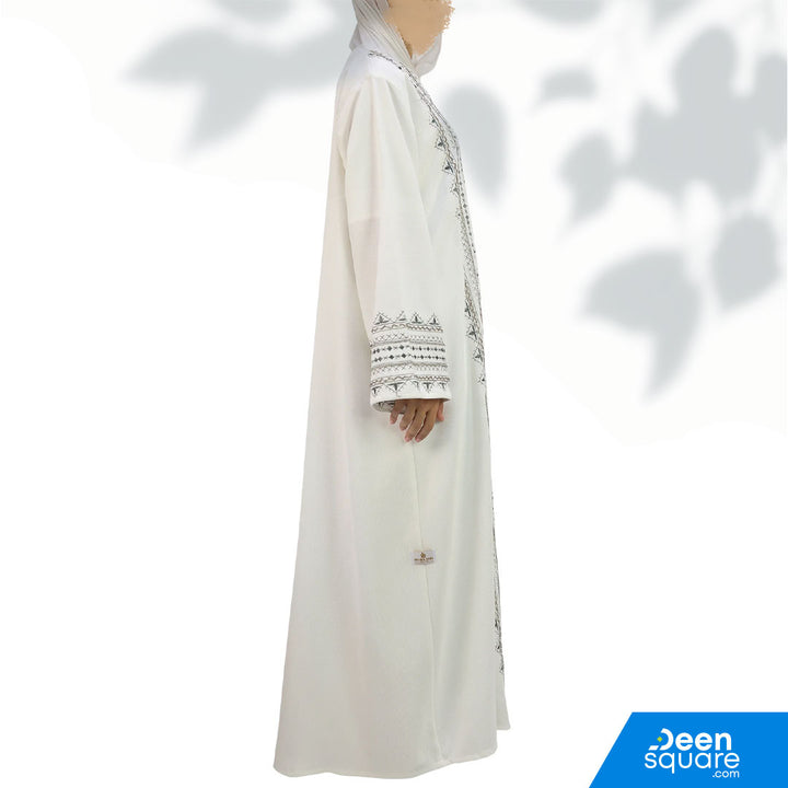 Elegant Handwork Embroidered Abaya With Beads - White