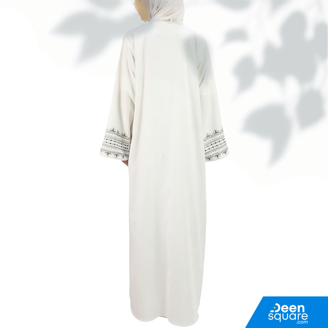 Elegant Handwork Embroidered Abaya With Beads - White