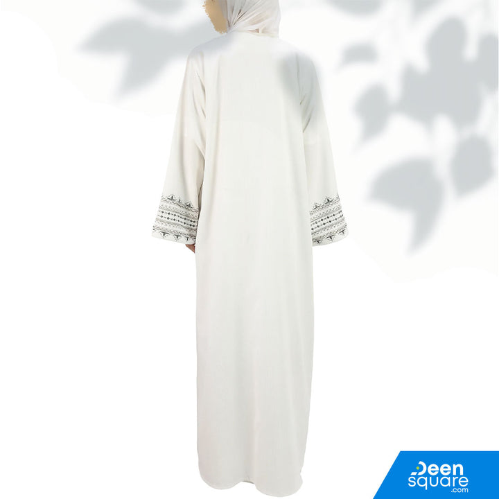 Elegant Handwork Embroidered Abaya With Beads - White