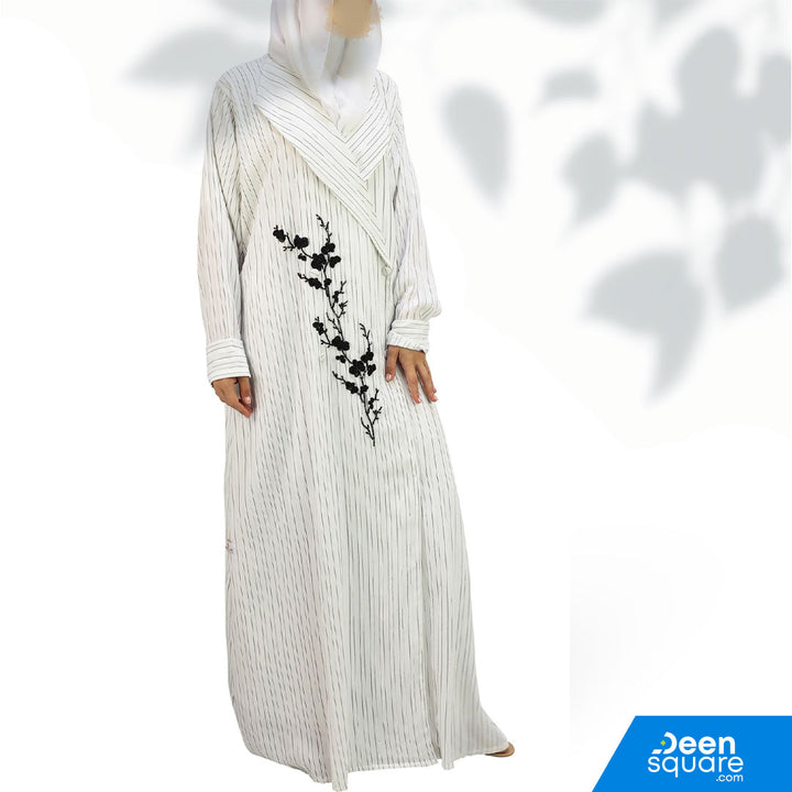 Elegant Coat Handwork Abaya - White