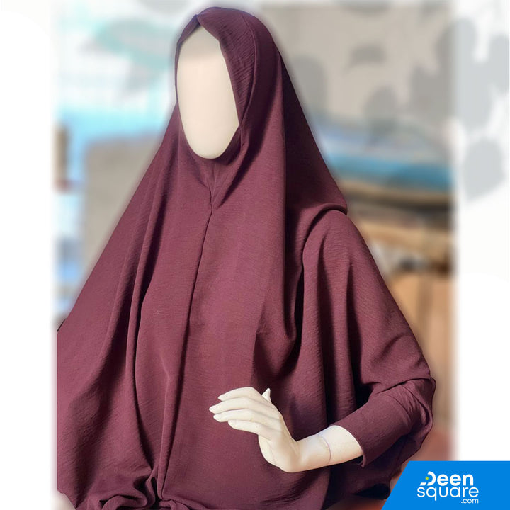 Premium One Layer Crepe Khimar with sleeves ( خمار كريب بطبقة واحدة فاخرة مع أكمام)