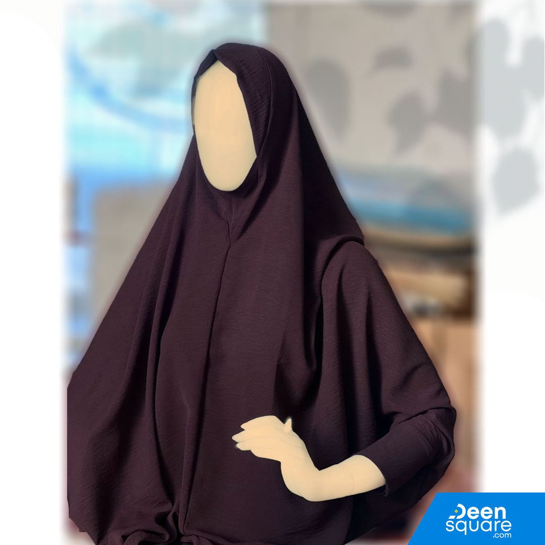 Premium One Layer Crepe Khimar with sleeves ( خمار كريب بطبقة واحدة فاخرة مع أكمام)