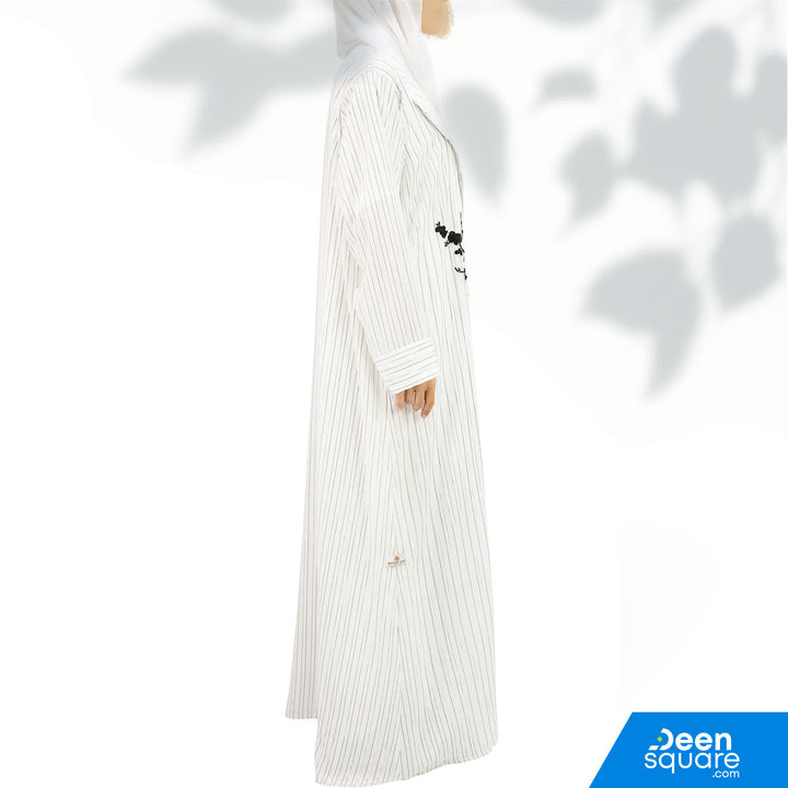 Elegant Coat Handwork Abaya - White