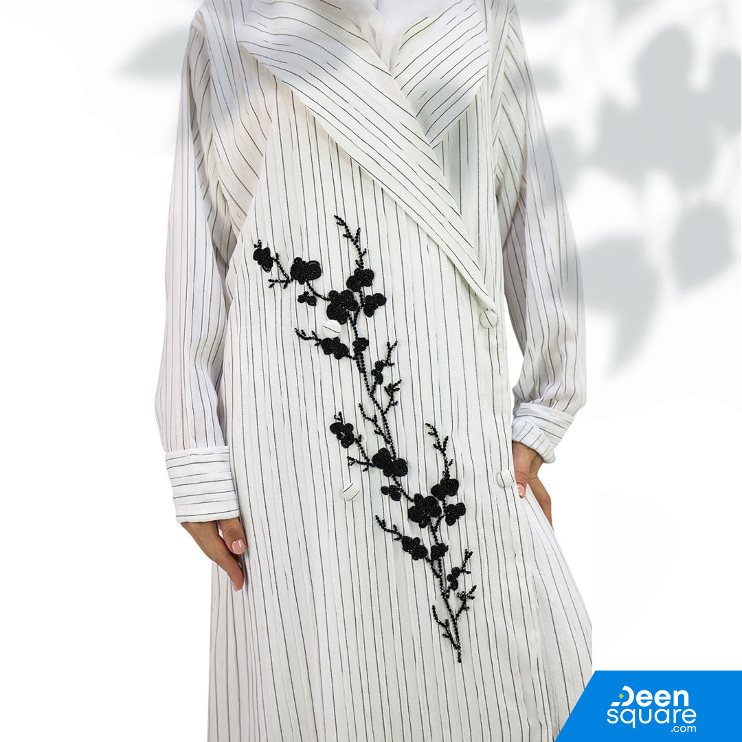 Elegant Coat Handwork Abaya - White