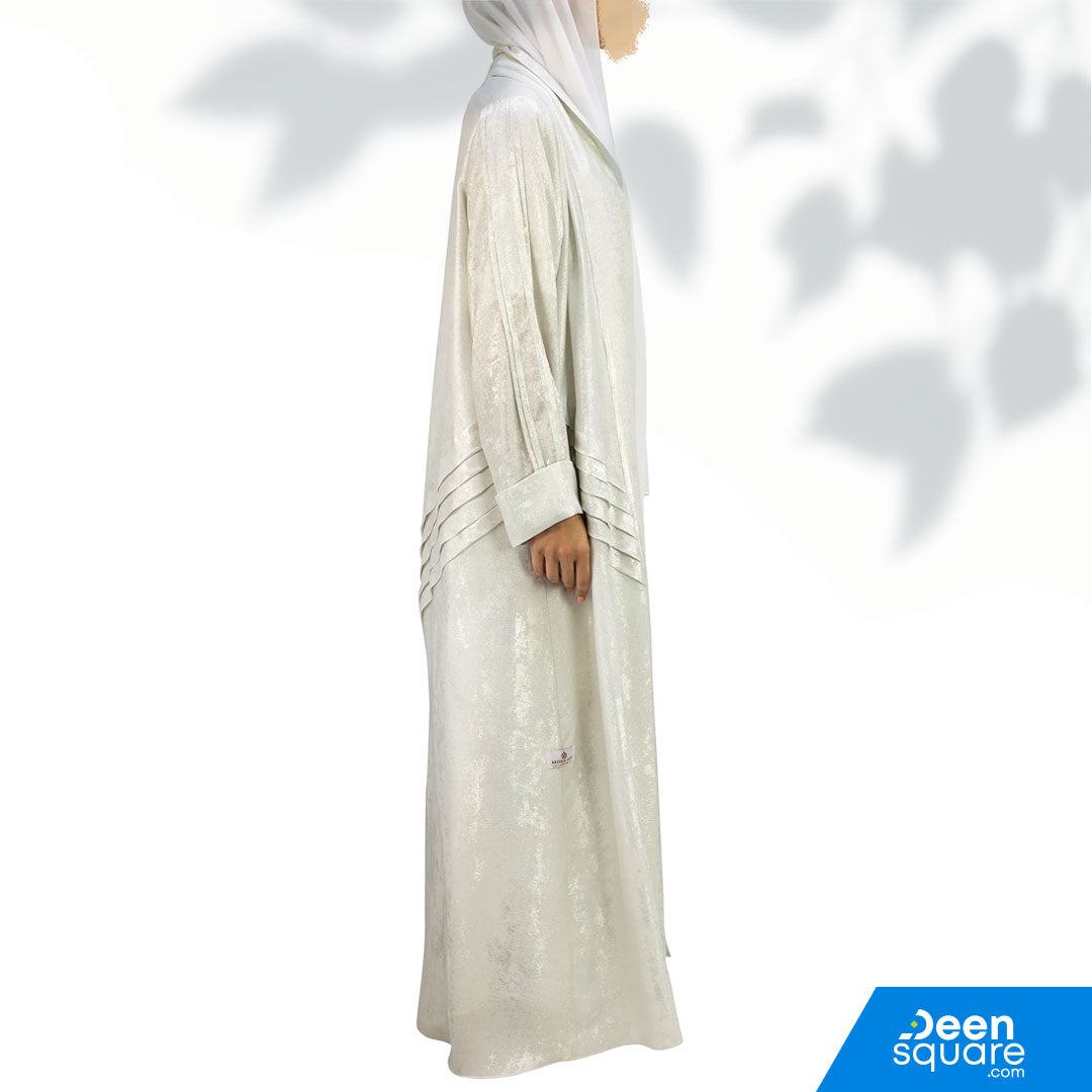 Elegant Kimono Self Open Textured With Inner Dress Abaya - White