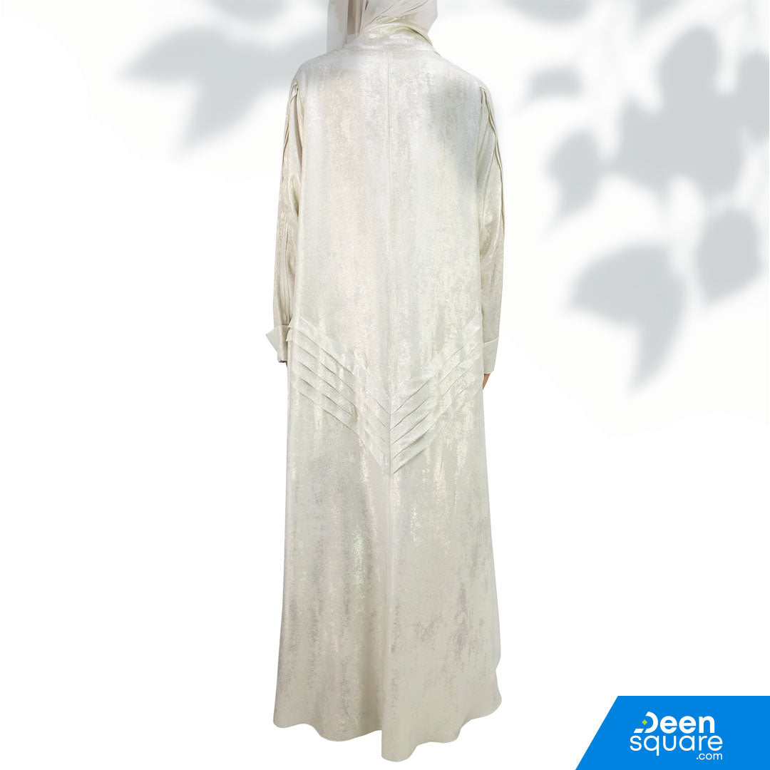 Elegant Kimono Self Open Textured With Inner Dress Abaya - White