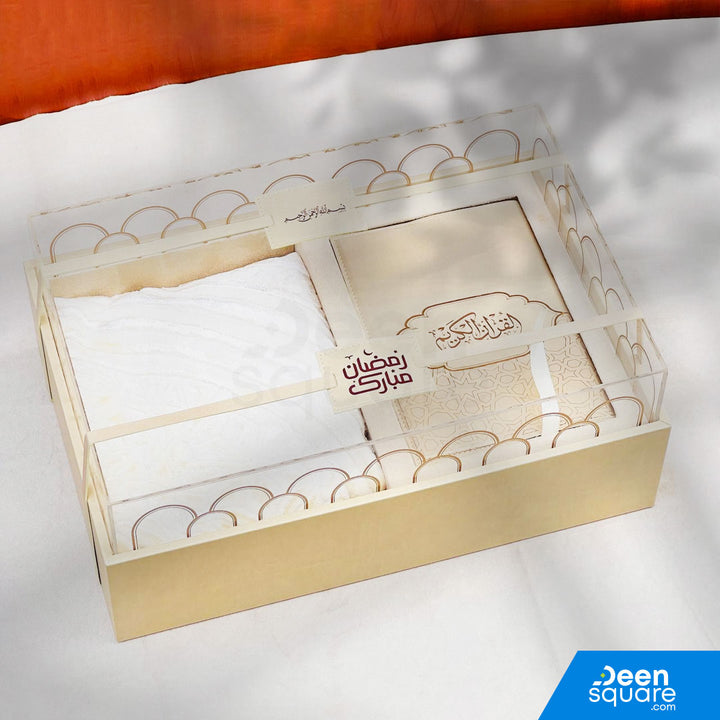 Premium Quran And Prayer Mat Gift Set with Leather Gift Box (مجموعة هدايا قرآن وسجادة الصلاة الفاخرة مع صندوق هدايا من جلد)