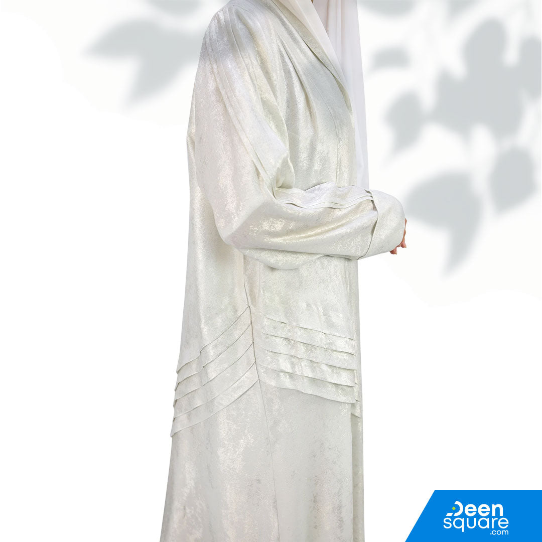 Elegant Kimono Self Open Textured With Inner Dress Abaya - White