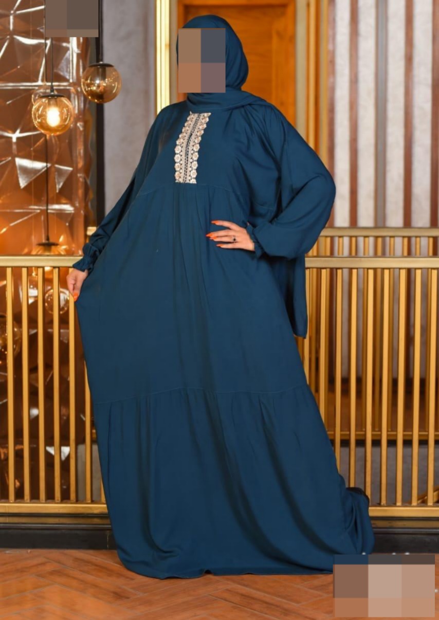 One Piece Prayer Dress with Shayla - Dark Turquoise with Embroidery