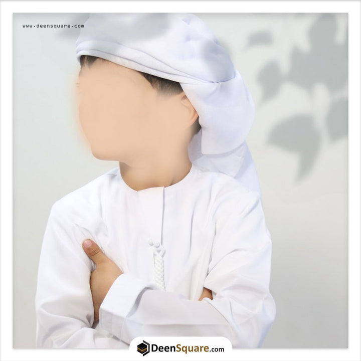 Stitched Hamdaniya Shemagh (Ghatra) White for Boys
