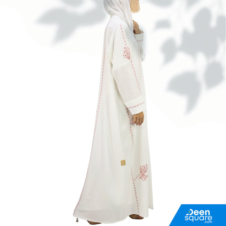 Classic Handwork Embroidered Abaya - White