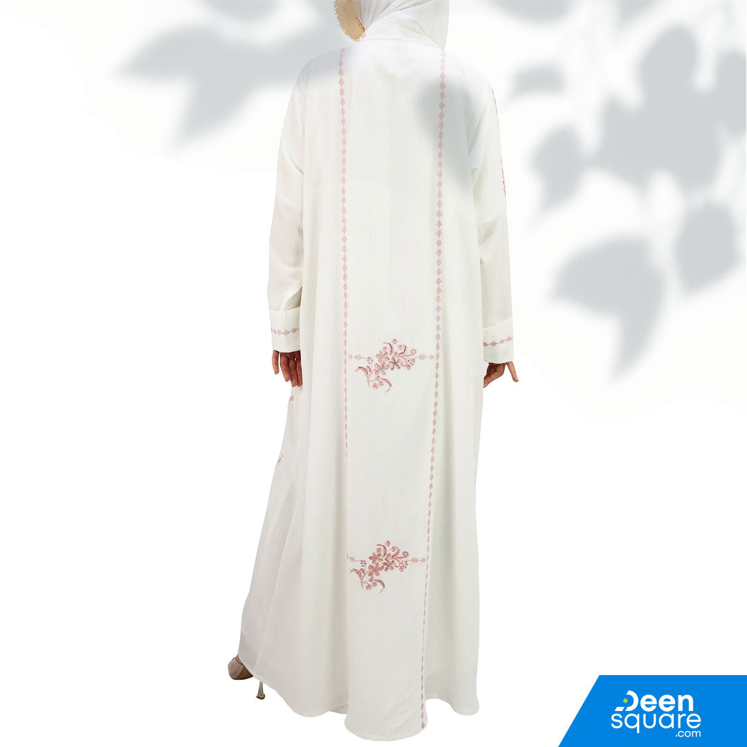 Classic Handwork Embroidered Abaya - White