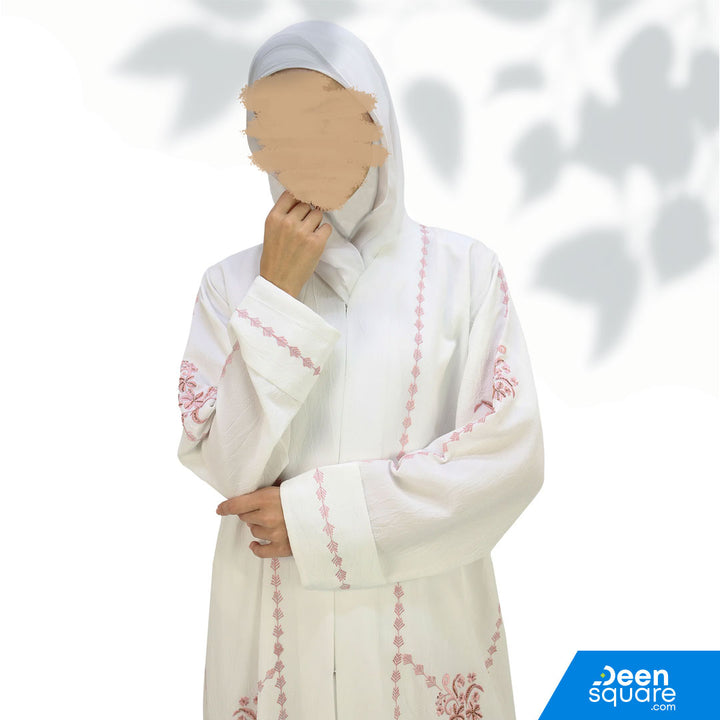 Classic Handwork Embroidered Abaya - White
