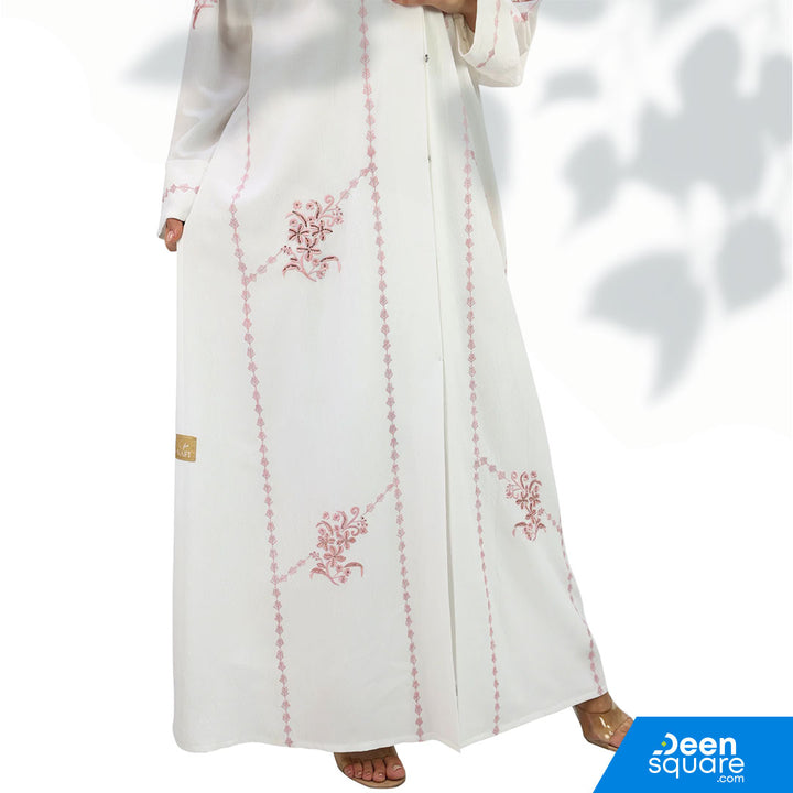 Classic Handwork Embroidered Abaya - White