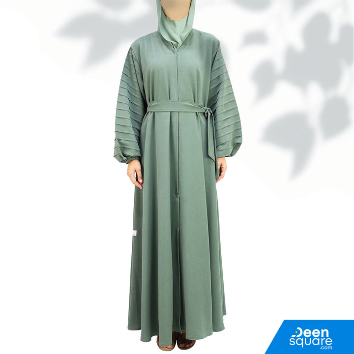 Classic Pleated Sleeve Abaya - Green