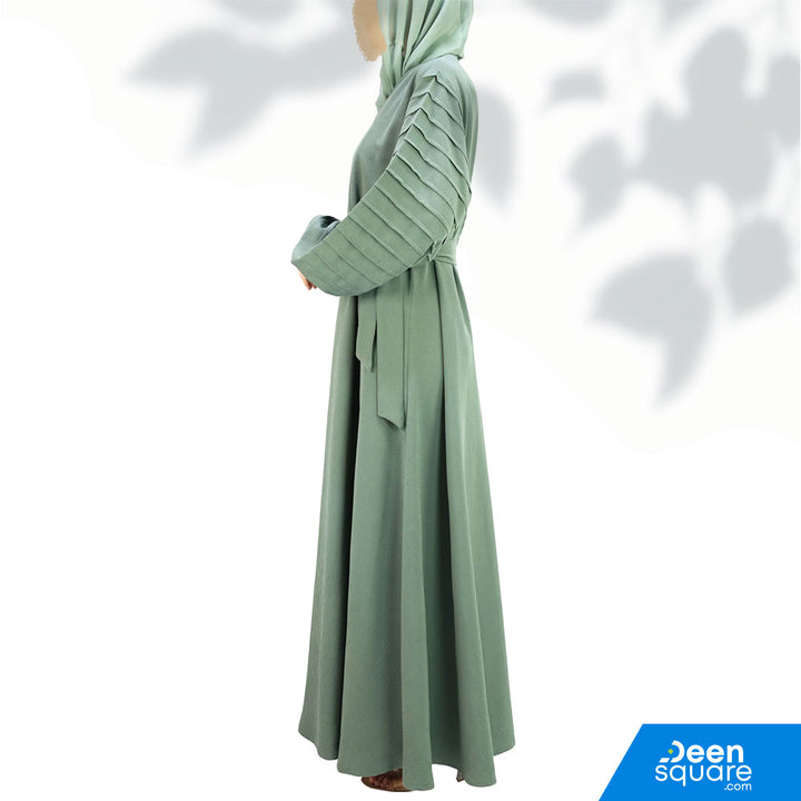 Classic Pleated Sleeve Abaya - Green