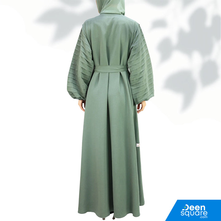 Classic Pleated Sleeve Abaya - Green