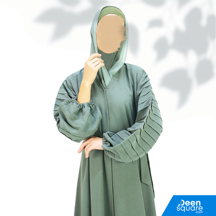 Classic Pleated Sleeve Abaya - Green