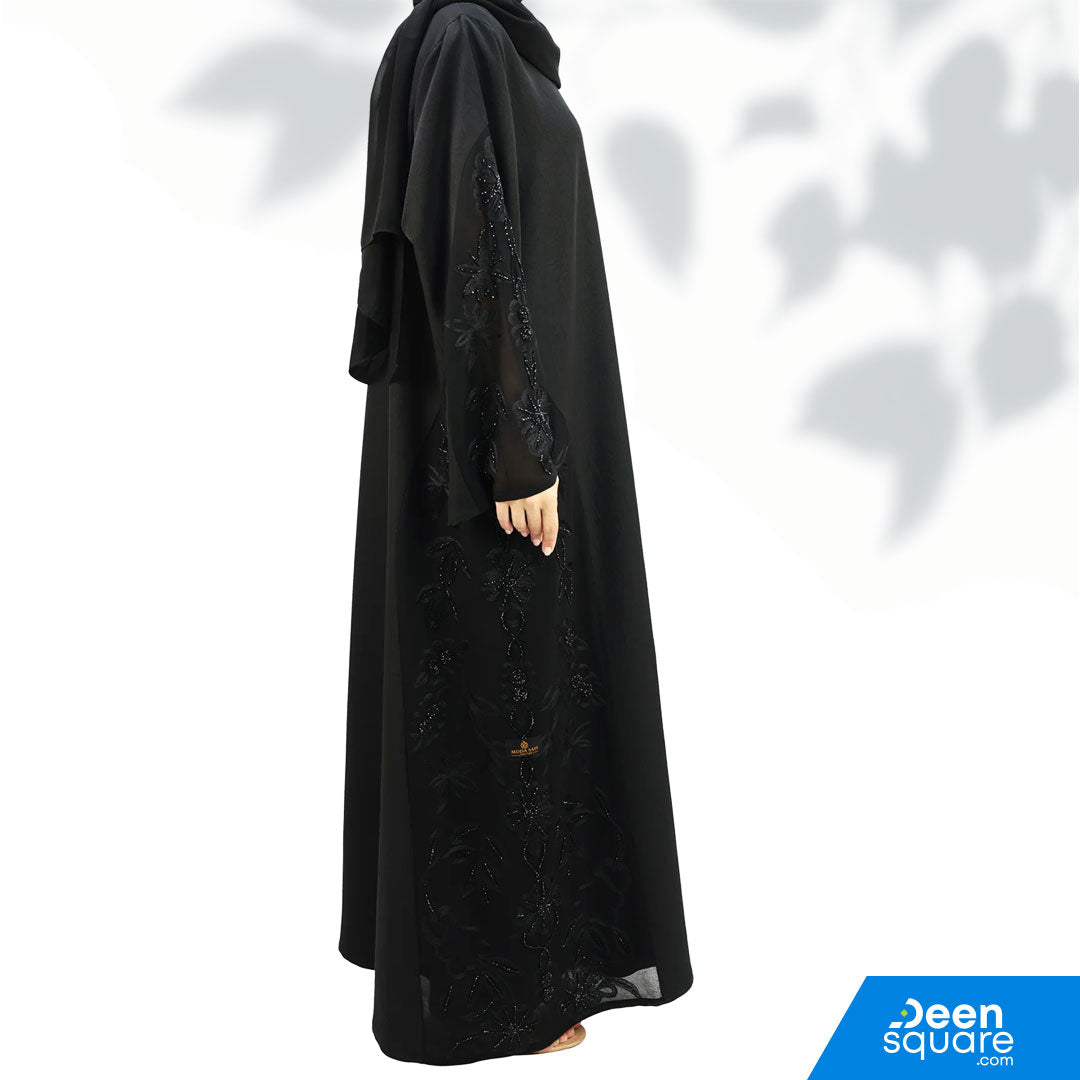 Elegant Georgette Embroidered With Beads Abaya - Black