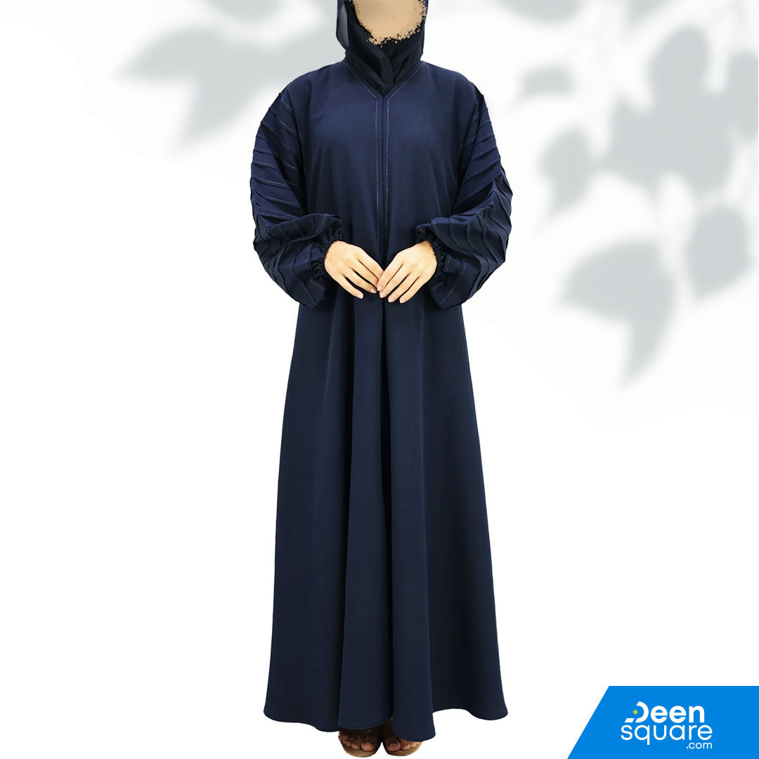 Classic Pleated Sleeve Abaya - Navy Blue