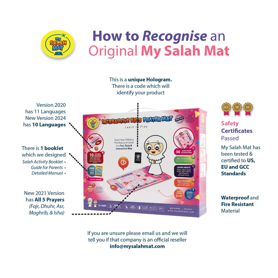 Interactive Prayer Mat - Learn to Pray - Kids Version - My Salah Mat (Blue and Pink Color) with Salah Translation
