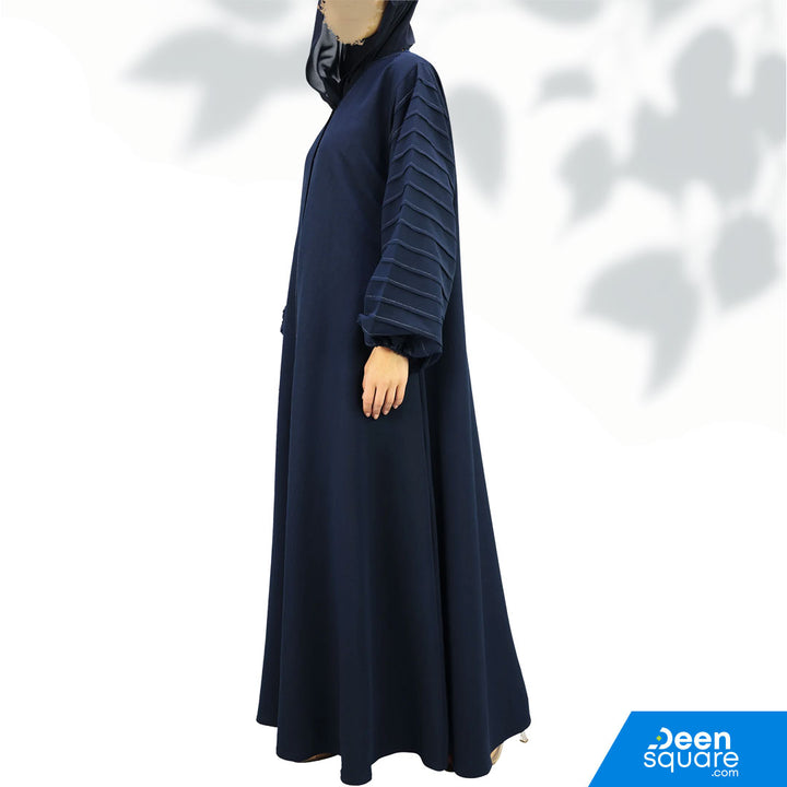 Classic Pleated Sleeve Abaya - Navy Blue