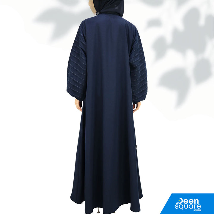 Classic Pleated Sleeve Abaya - Navy Blue