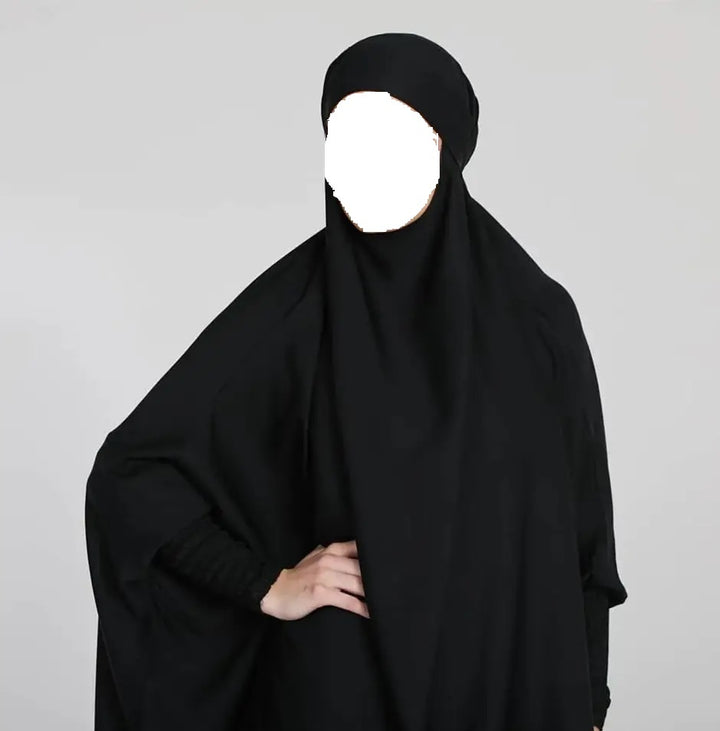 3 Piece Jilbab (Elasticated Sleeves) - Khimar with Skirt and Niqab - Black