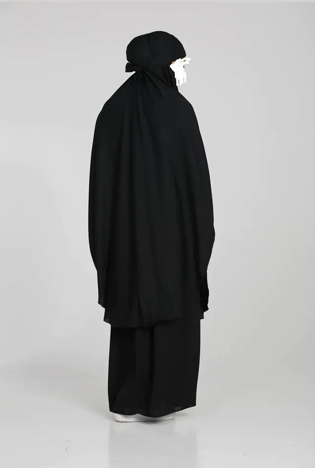 3 Piece Jilbab (Elasticated Sleeves) - Khimar with Skirt and Niqab - Black
