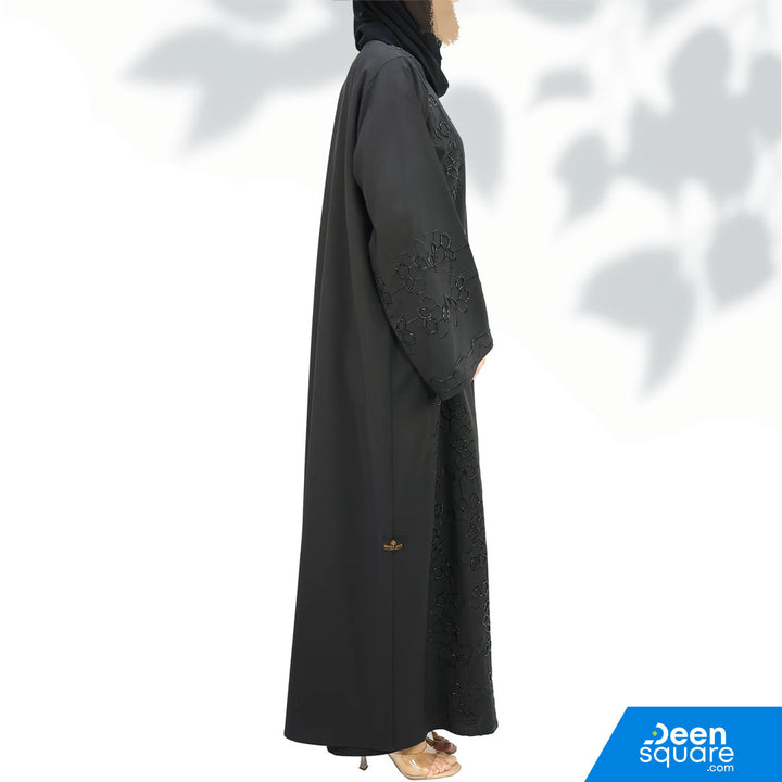 Elegant Embroidered Handwork With Beads Abaya - Black