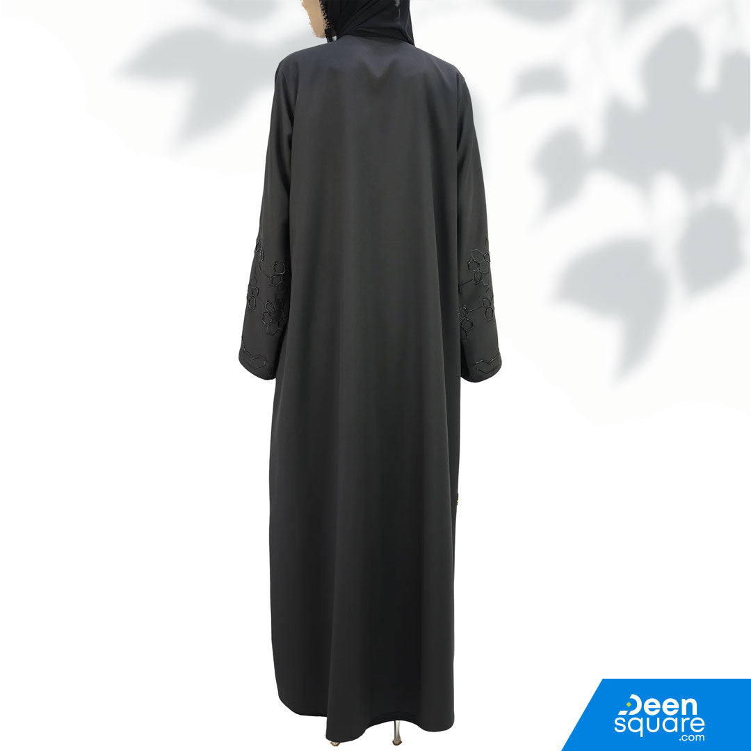 Elegant Embroidered Handwork With Beads Abaya - Black