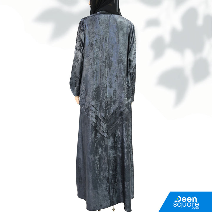 Elegant Kimono Self Textured Open With Inner Dress Abaya - Gray