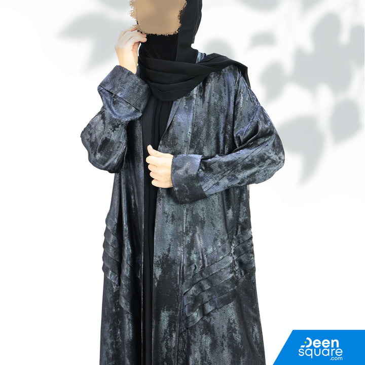 Elegant Kimono Self Textured Open With Inner Dress Abaya - Gray