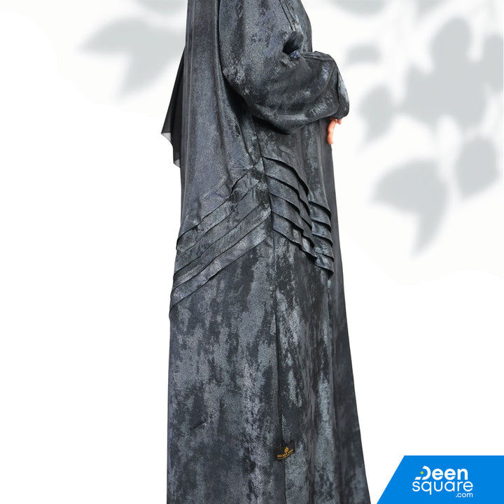 Elegant Kimono Self Textured Open With Inner Dress Abaya - Gray