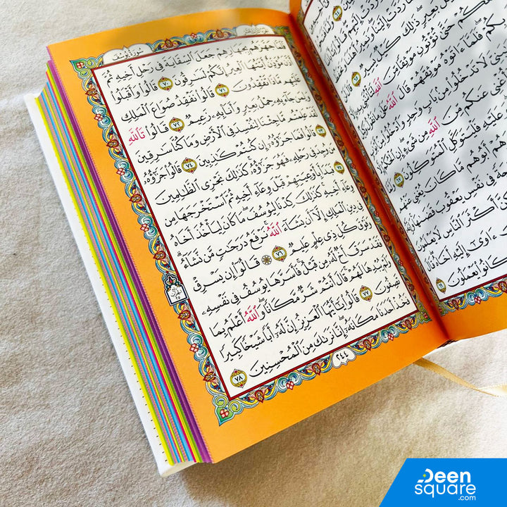 Rainbow Quran with Golden Borders on Cover - 12 x 17 cm - مصحف الوان الطيف