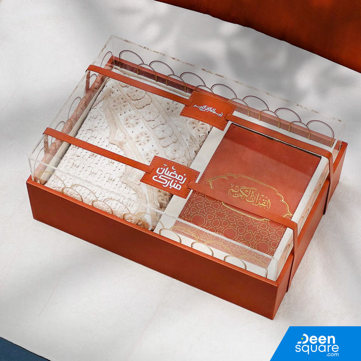 Premium Quran And Prayer Mat Gift Set with Leather Gift Box (مجموعة هدايا قرآن وسجادة الصلاة الفاخرة مع صندوق هدايا من جلد)