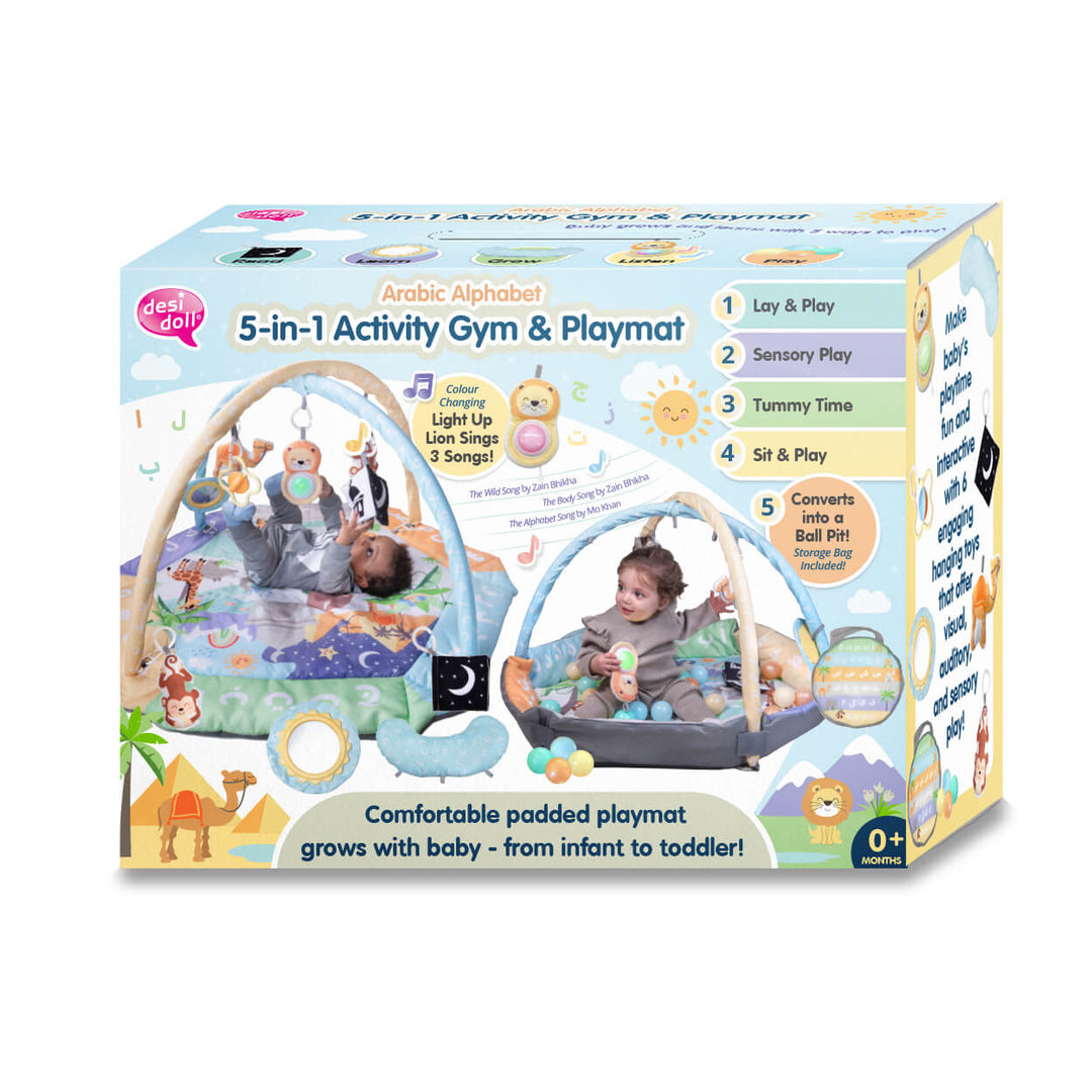 Arabic Alphabet 5-in-1 Activity Gym & Playmat Desi Doll