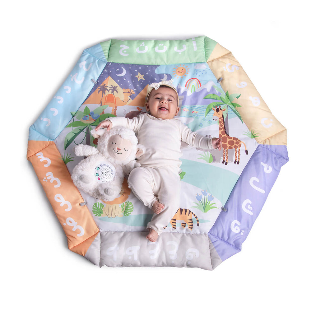 Sensory baby gym with hanging toys and soft playmat UAE