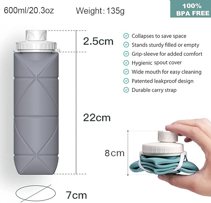 Silicone Folding Bottle for Hajj & Umrah - 600 ml (زجاجة سيليكون قابلة للطي للحج والعمرة - 600 مل)
