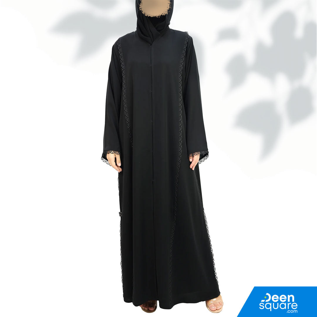 Classic Lace Work Abaya - Black