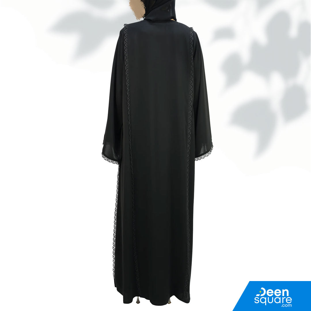 Classic Lace Work Abaya - Black