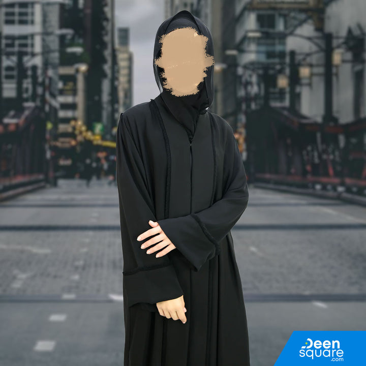 Classic Thread Work Abaya - Black