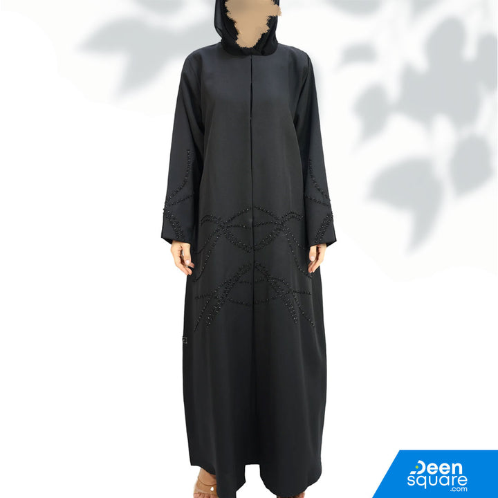 Elegant Handwork With Beads Abaya - Black (Crepe)
