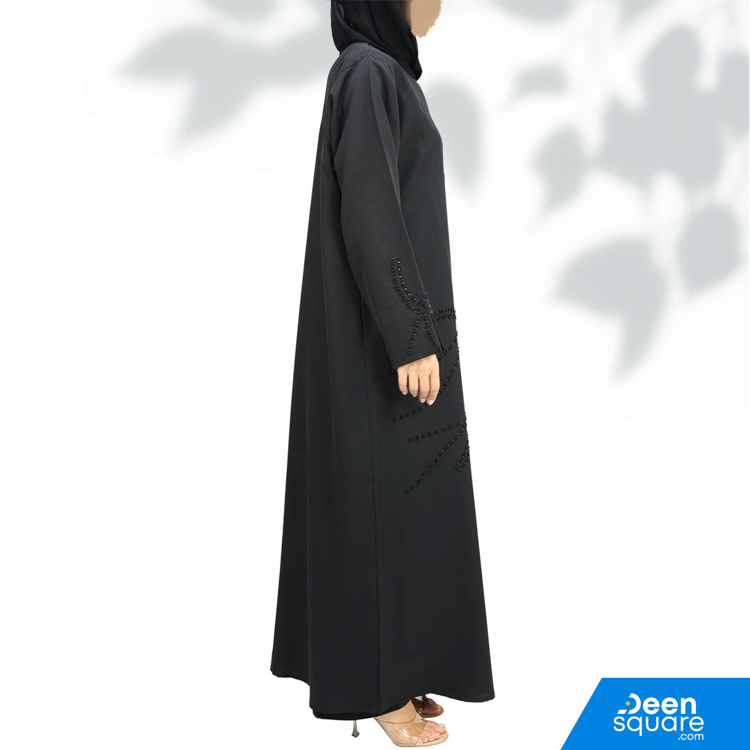 Elegant Handwork With Beads Abaya - Black (Crepe)