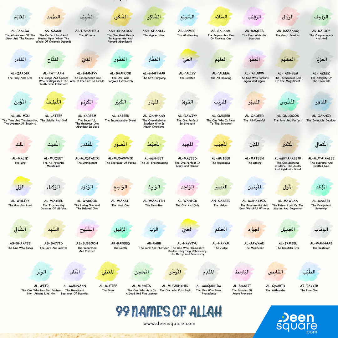 Asma ul Husna – 99 Names of Allah Poster (Wooden Magnetic Hanging Poster, A1 Size)