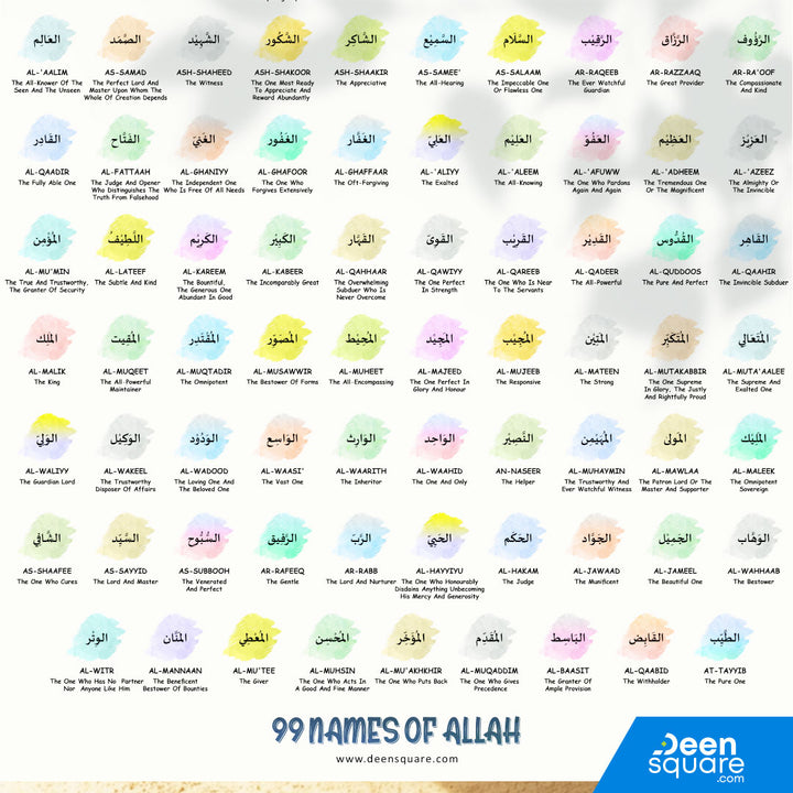 Asma ul Husna – 99 Names of Allah Poster (Wooden Magnetic Hanging Poster, A1 Size)