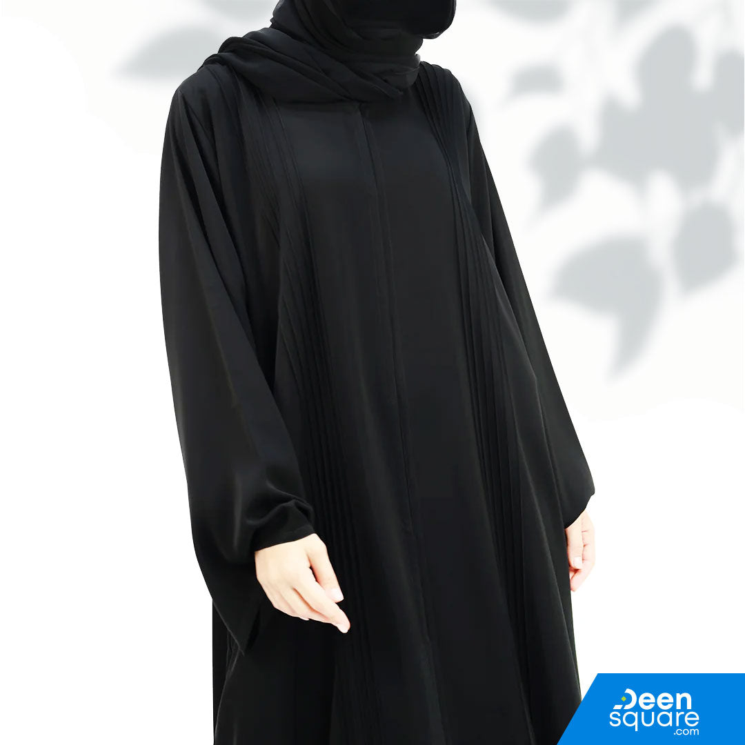 Classic Pintucks Abaya - Black