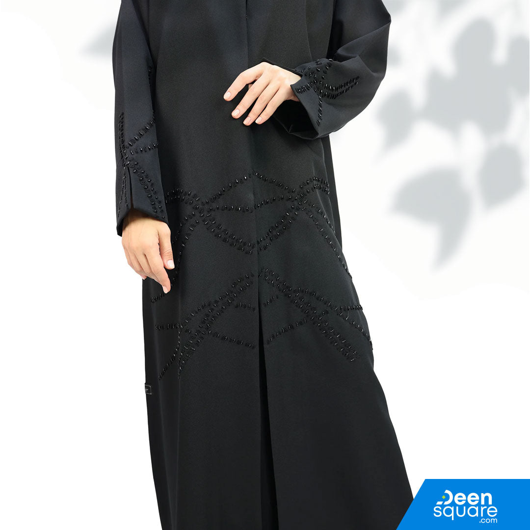 Elegant Handwork With Beads Abaya - Black (Crepe)