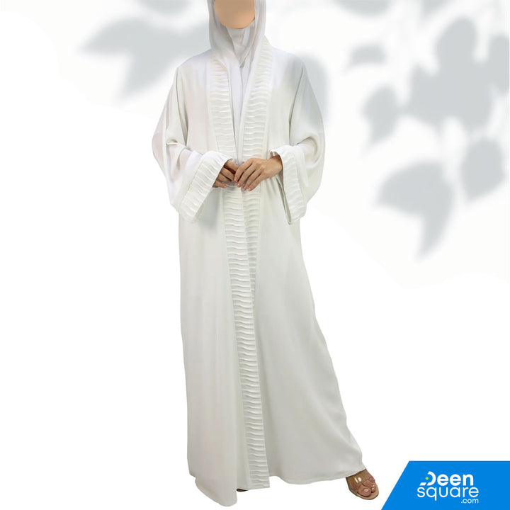 Classic Pleated Front And Sleeve Abaya - White