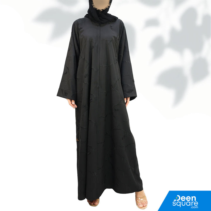Elegant Handwork Embroidered With Beads Abaya - Black